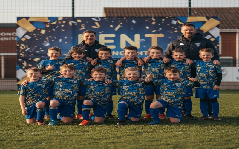 Youth football team wearing new kits purchased through community casino night fundraising